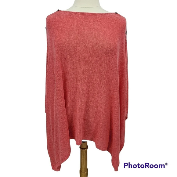J JILL Women's Salmon Orange Two Way Poncho Button Detail Cotton Blend One Size - Picture 2 of 9